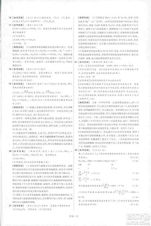 2019版一遍过初中化学九年级下册RJ人教版南京师范大学出版社答案