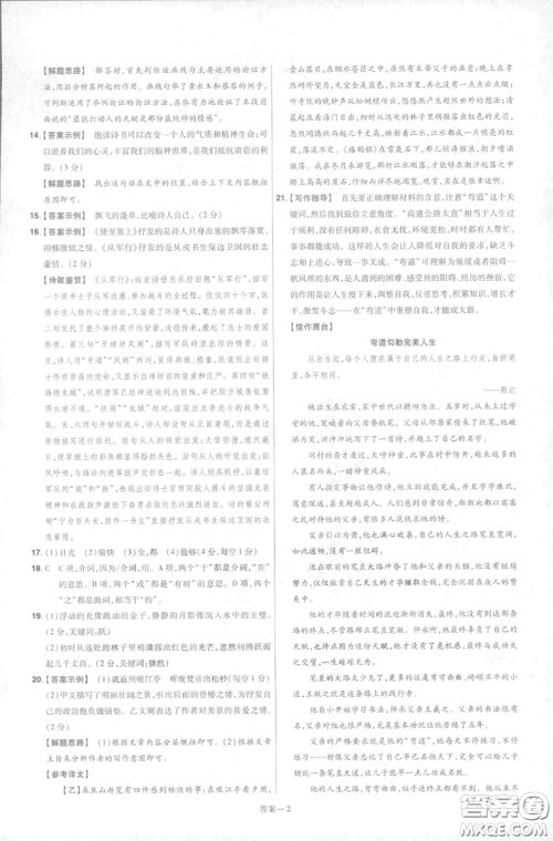 天星教育2019年一遍过初中九年级下册语文RJ版人教版9787303216475答案