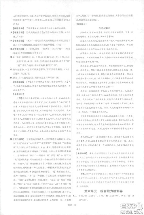 天星教育2019年一遍过初中九年级下册语文RJ版人教版9787303216475答案