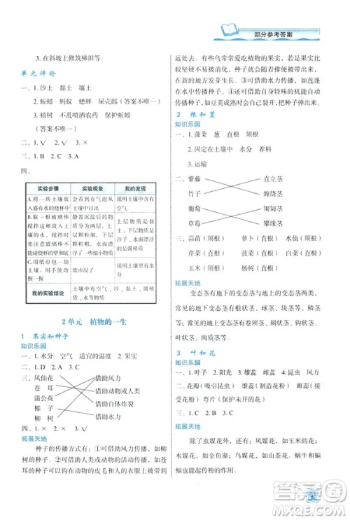 新课程学习与评价2019版三年级下册科学B版苏教版答案 新课程学习与评价2019版三年级下册科学B版苏教版答案