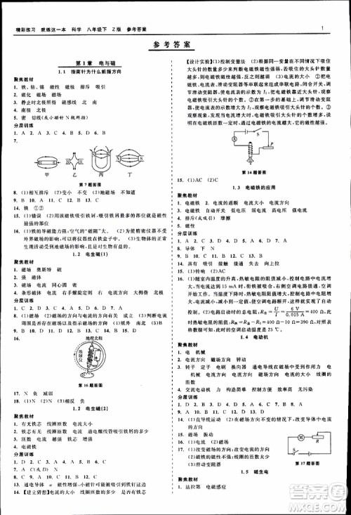 2019春精彩练习就练这一本八年级下科学Z版浙教版9787517814139参考答案