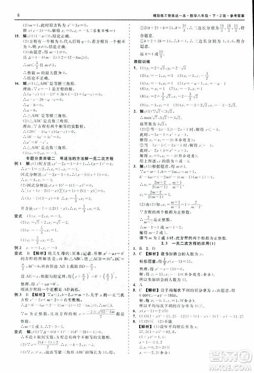 2019年精彩练习就练这一本八年级下册数学Z版浙教版9787517813545参考答案 2019年精彩练习就练这一本八年级下册数学Z版浙教版9787517813545参考答案