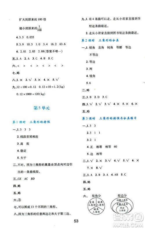 2019版新课程学习与评价数学A版套人教版四年级下册9787541973802答案
