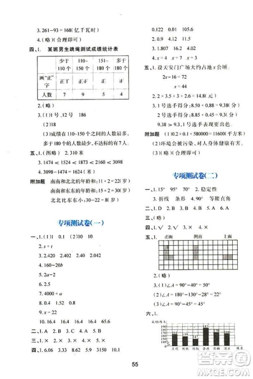 2019年春四年级数学新课程学习与评价下册C版北师大版参考答案 2019年春四年级数学新课程学习与评价下册C版北师大版参考答案
