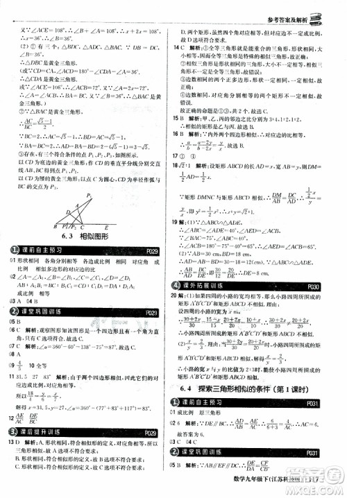 2019新版轻巧夺冠优化训练九年级数学下册江苏科技版参考答案