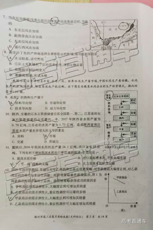2019年3月梅州一模文综理综参考答案 2019年3月梅州一模文综理综参考答案
