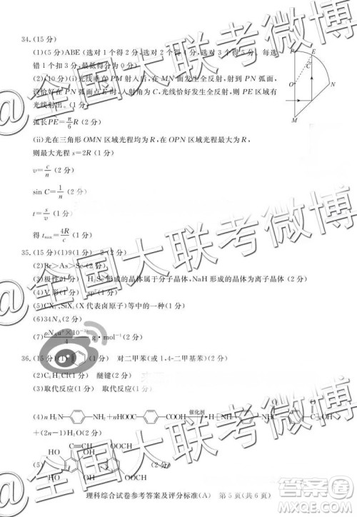 2019年普通高等学校招生全国统一模拟考试理综A参考答案 2019年普通高等学校招生全国统一模拟考试理综A参考答案
