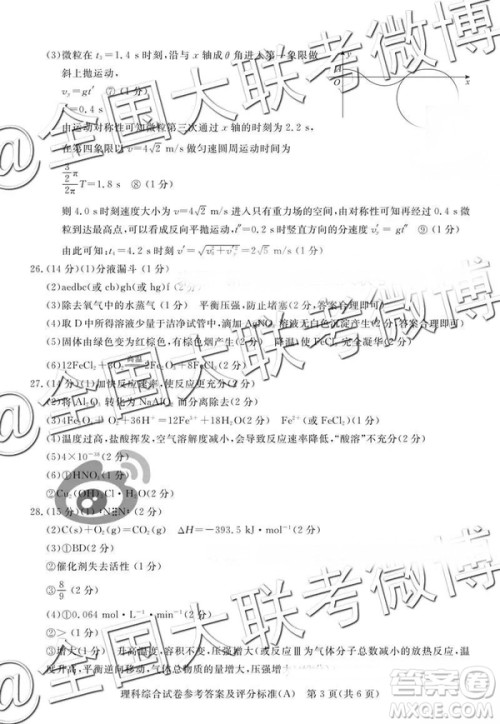 2019年普通高等学校招生全国统一模拟考试理综A参考答案 2019年普通高等学校招生全国统一模拟考试理综A参考答案