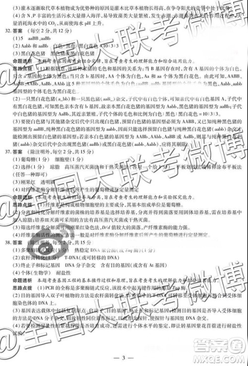 2019年3月天一大联考高三第四次联考文综理综河南版参考答案 2019年3月天一大联考高三第四次联考文综理综河南版参考答案