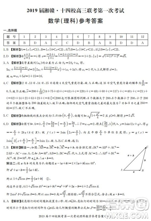 湘赣十四校2019届高三下学期第一次联考数学试题及答案解析