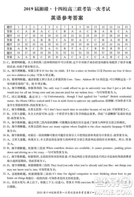 湘赣十四校2019届高三下学期第一次联考英语试题及答案解析