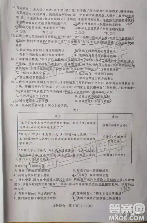 2019年3月高三汕尾二模文综试题及参考答案 2019年3月高三汕尾二模文综试题及参考答案
