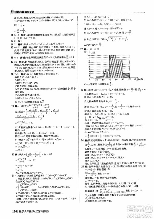 江苏科技版银版2019年八年级下册1+1轻巧夺冠优化训练数学参考答案