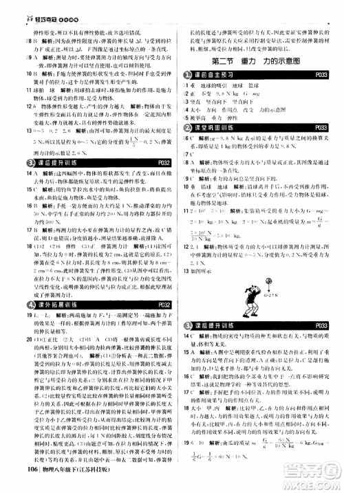 江苏科技版银版2019春1+1轻巧夺冠优化训练八年级下册物理参考答案