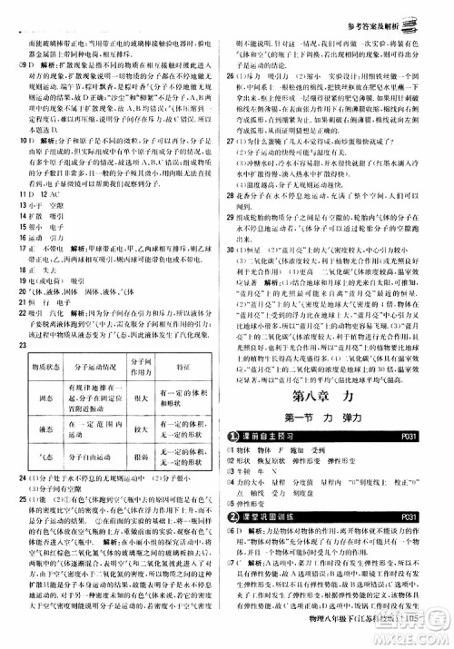 江苏科技版银版2019春1+1轻巧夺冠优化训练八年级下册物理参考答案