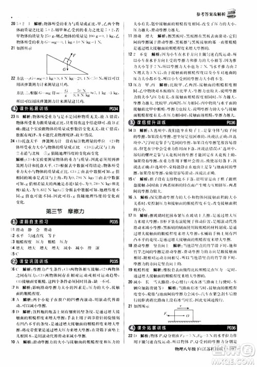 江苏科技版银版2019春1+1轻巧夺冠优化训练八年级下册物理参考答案