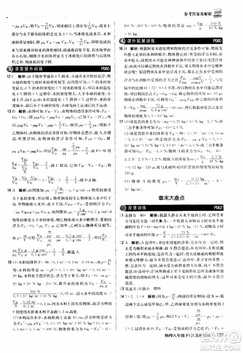 江苏科技版银版2019春1+1轻巧夺冠优化训练八年级下册物理参考答案