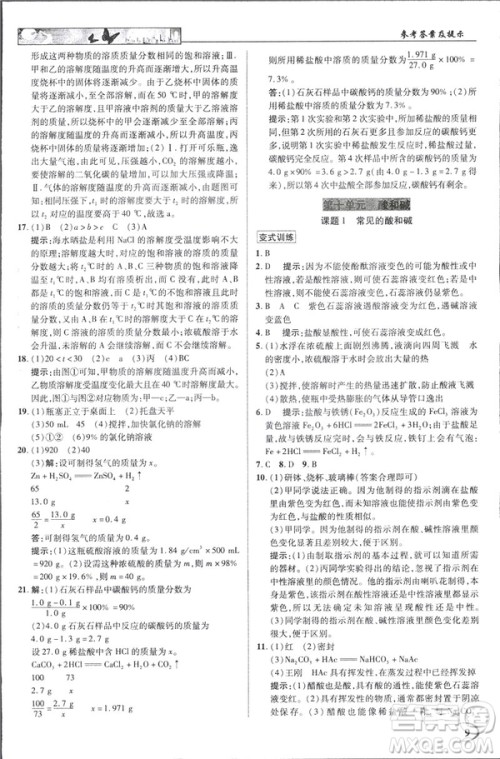 2019春新世纪英才教程人教版中学奇迹课堂九年级化学下册答案