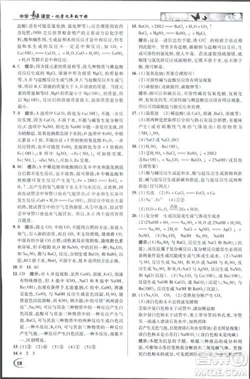 2019春新世纪英才教程人教版中学奇迹课堂九年级化学下册答案