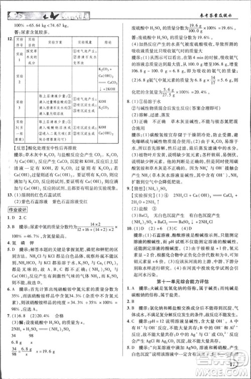 2019春新世纪英才教程人教版中学奇迹课堂九年级化学下册答案