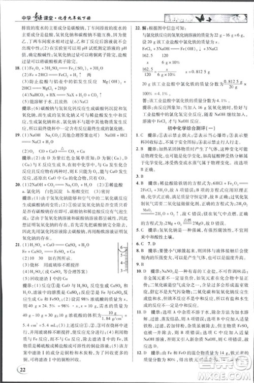 2019春新世纪英才教程人教版中学奇迹课堂九年级化学下册答案