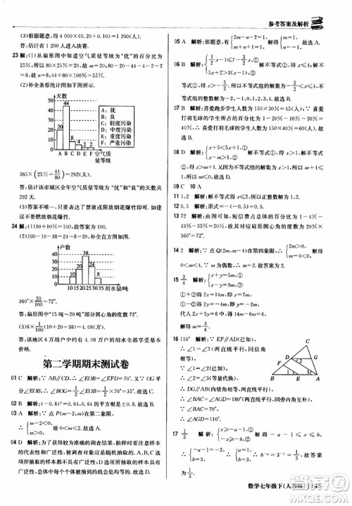 2019新版1+1轻巧夺冠优化训练七年级下册数学人教版9787552250183参考答案