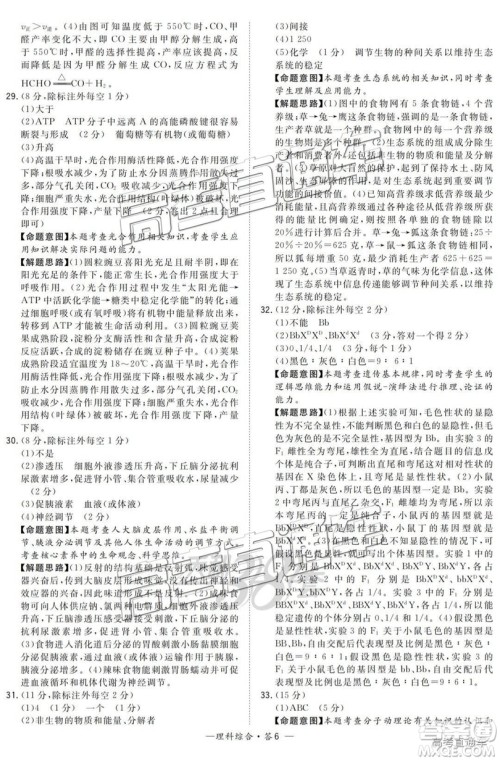 2019年3月高三陕西二检理综参考答案 2019年3月高三陕西二检理综参考答案