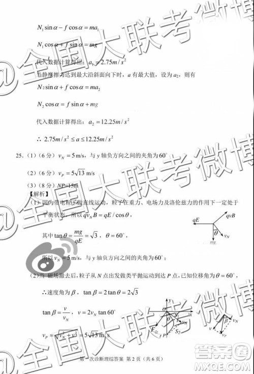 2019年3月高三甘肃一诊文理综参考答案 2019年3月高三甘肃一诊文理综参考答案