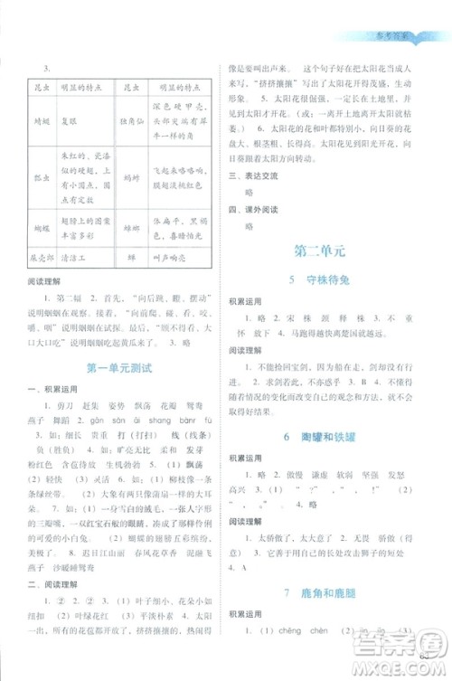2019春季阳光学业评价语文三年级下册人教版广州专版答案