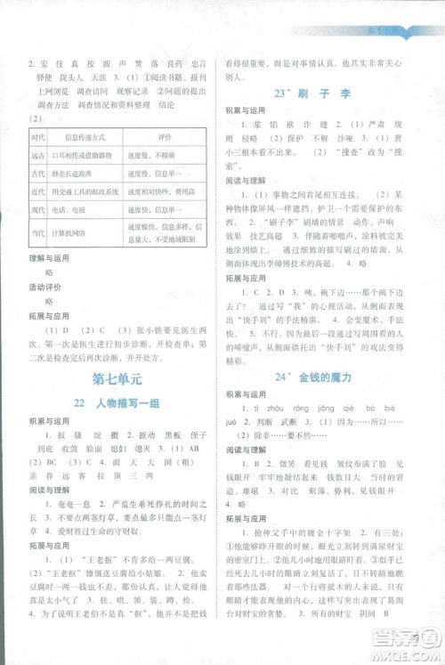 2019人教版广州专用阳光学业评价五年级下册语文答案 2019人教版广州专用阳光学业评价五年级下册语文答案