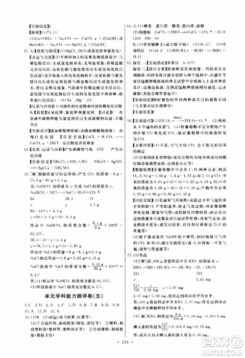 天舟文化2019版能力培养与测试九年级化学下册人教版RJ版参考答案 天舟文化2019版能力培养与测试九年级化学下册人教版RJ版参考答案
