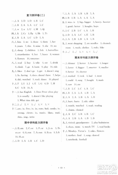 人教PEP版2019年六年级下册英语能力培养与测试参考答案 人教PEP版2019年六年级下册英语能力培养与测试参考答案