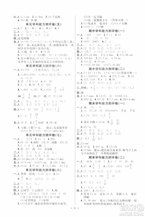 天舟文化2019版人教版小学六年级下册数学能力培养与测试参考答案