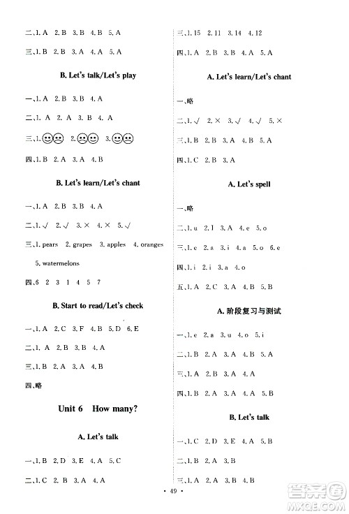 人教版PEP版2019年小学英语能力培养与测试三年级下册参考答案