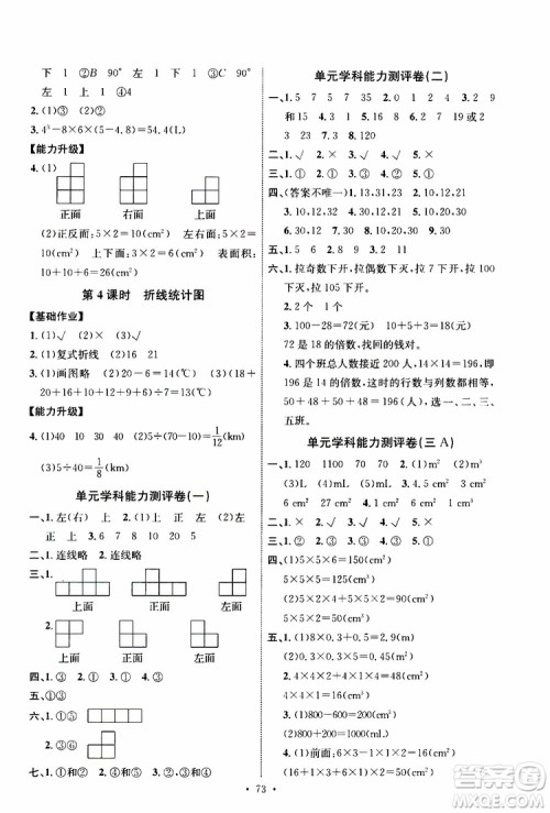 天舟文化2019年人教版小学五年级下册数学能力培养与测试参考答案 天舟文化2019年人教版小学五年级下册数学能力培养与测试参考答案