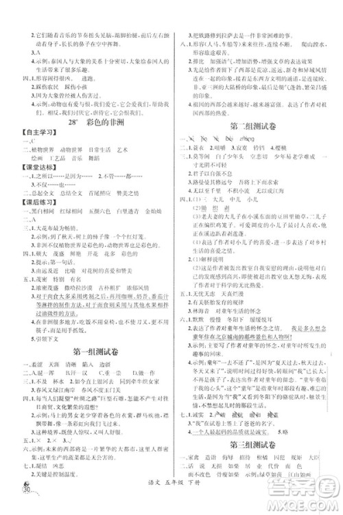 2019新人教版小学五年级下册语文课时练同步导学案河北专版答案