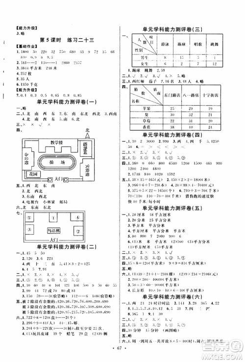 天舟文化2019版小学三年级下册数学能力培养与测试人教版参考答案 天舟文化2019版小学三年级下册数学能力培养与测试人教版参考答案