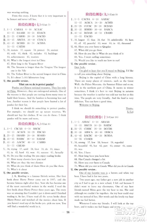 2019人教版课时练初中英语八年级下册同步学历案参考答案