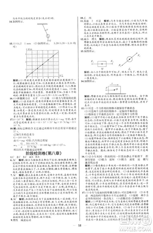 2019人教版八年级下册物理课时练同步学历案河北专版参考答案