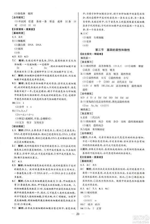 河北专版2019人教版八年级下册生物学课时练同步学历案答案