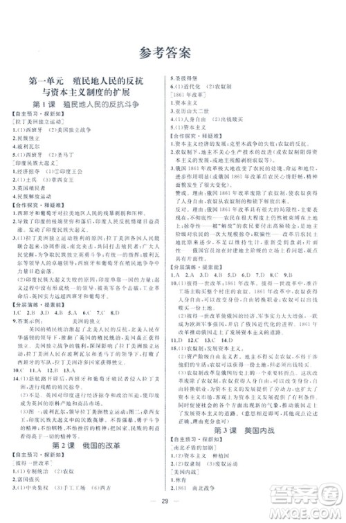 2019人教版课时练九年级下册世界历史同步学历案答案