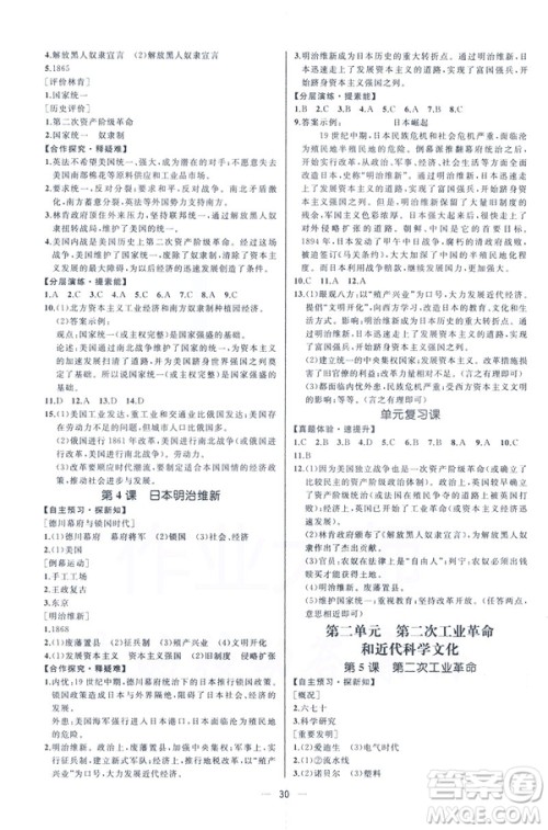 2019人教版课时练九年级下册世界历史同步学历案答案