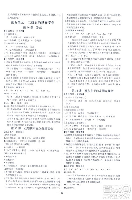 2019人教版课时练九年级下册世界历史同步学历案答案