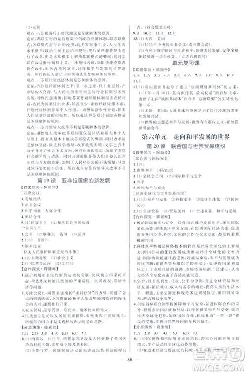 2019人教版课时练九年级下册世界历史同步学历案答案