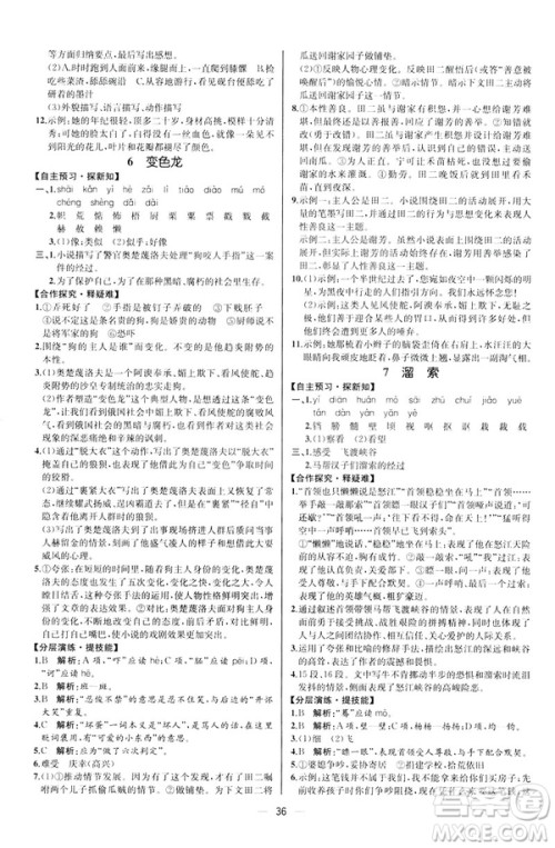 河北专版2019人教版初中九年级下册语文课时练同步学历案答案