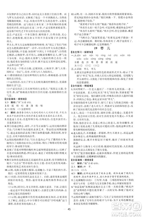 河北专版2019人教版初中九年级下册语文课时练同步学历案答案