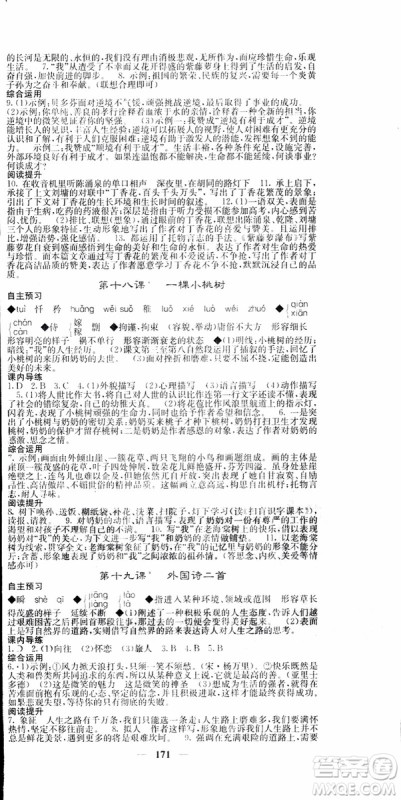 天梯文化2019年七年级下册语文名校课堂内外人教版参考答案