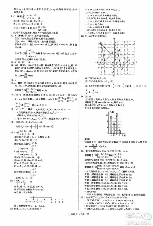 经纶学典2019新版学霸题中题七年级下册数学人教版RJ参考答案