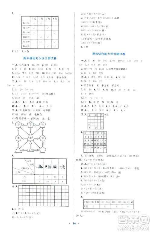 2019新课标小学同步学习目标与检测三年级数学下册人教版答案 2019新课标小学同步学习目标与检测三年级数学下册人教版答案