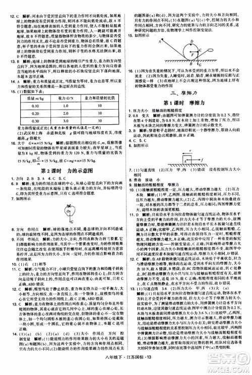 经纶学典2019版学霸题中题物理八年级下册江苏国标第三次修订参考答案